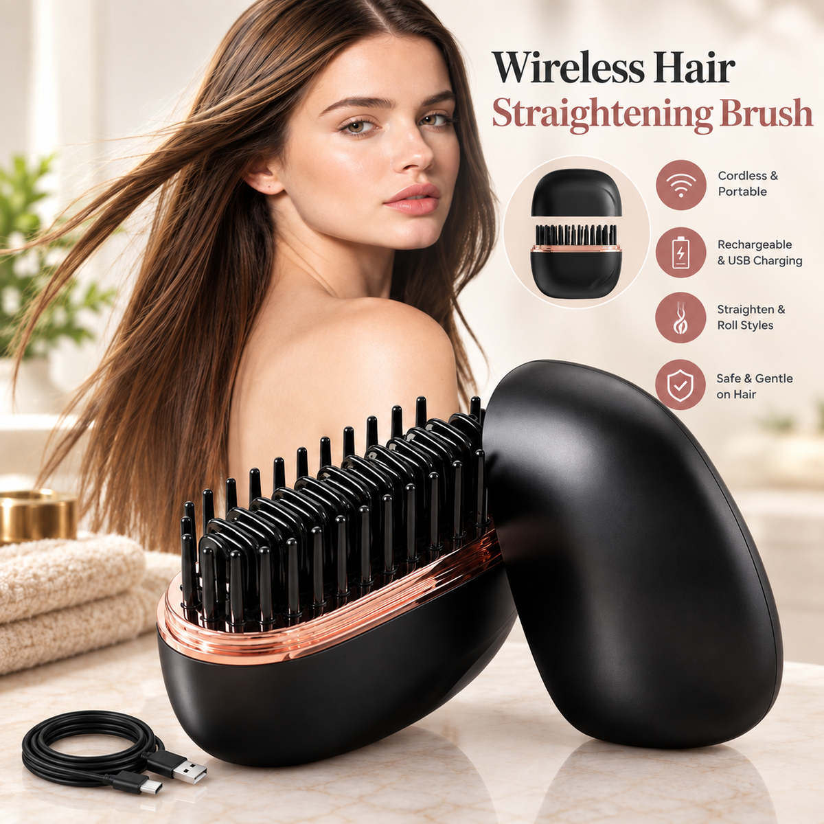 Wireless Hair Straightening Brush